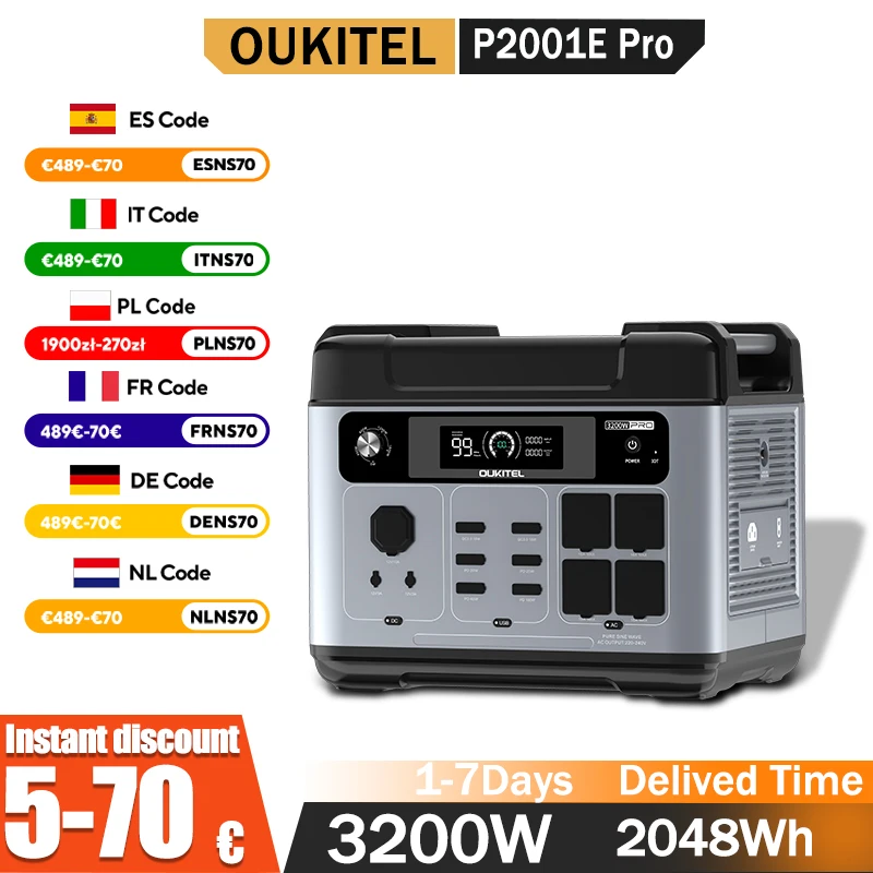 OUKITEL P2001E Pro Tragbare Powerstation 3200W Ausgangsleistung 2048Wh Kapazität LiFePO4 Familien-Outdoor-Camping Notstromversorgung