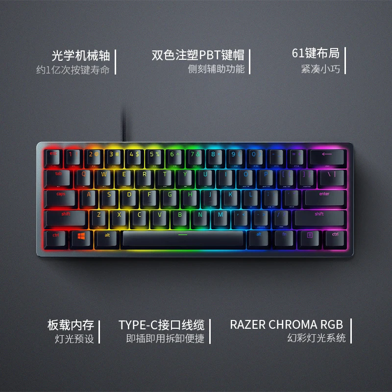 Imagem -02 - Razer Huntsman Mini Clicky Linear Switch Layout dos Eua Teclado para Jogos 60 com Interruptor Óptico. Teclas Pbt Duplas.