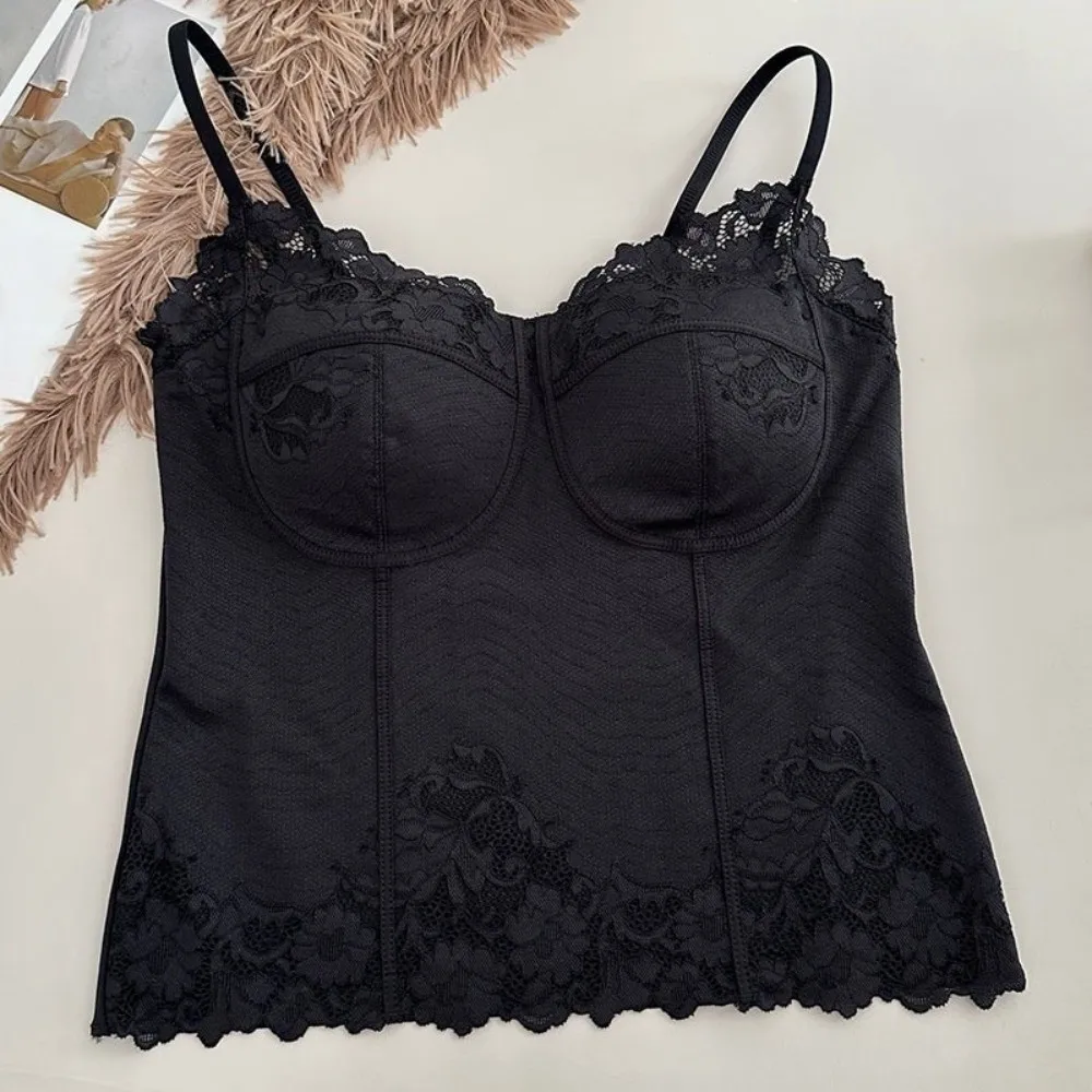 Spicy Girl Style French Style Lace Camisole Sleeveless Slim Fit Lace Corset Fishbone Flower Crop Tops Ladies