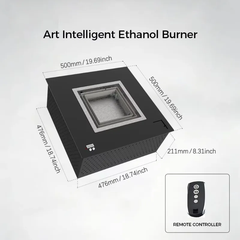 Square Automatic Electric Fireplace 500mm with Stainless Steel Burner Built-In Home & Hotel Use xyl