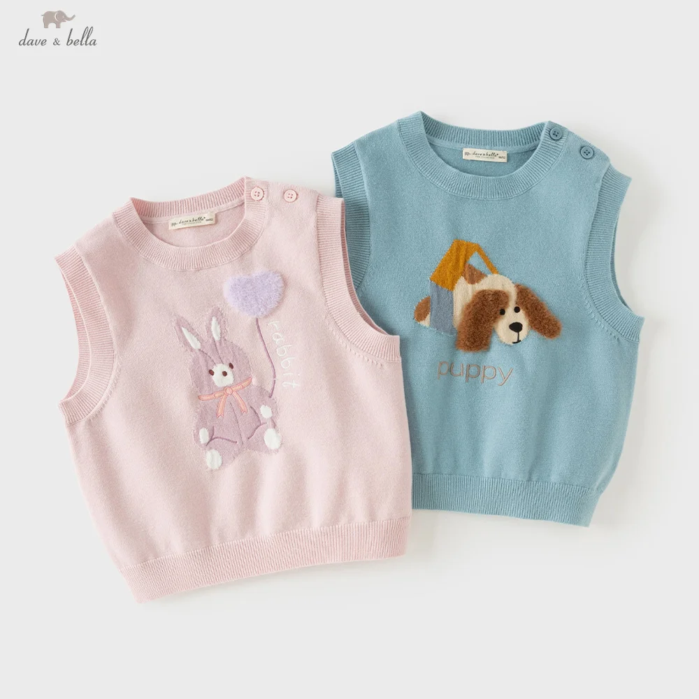 Dave Bella Children Boys Girl Sweater Vest Waistcoat Autumn Spring Pullover Sleeveless Sweater Cartoon Elegant Casual DB3262594