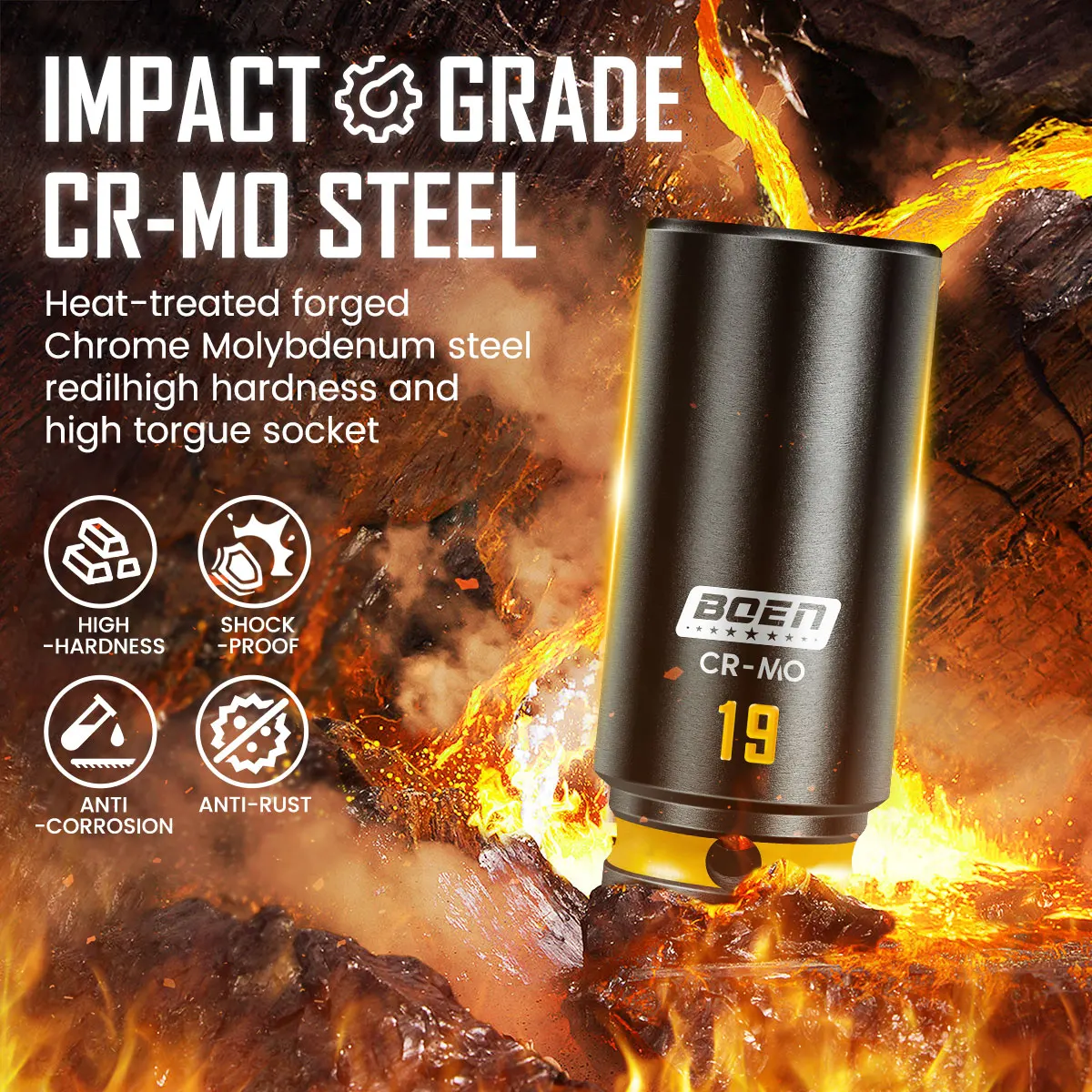 BOEN Pro 3/8" Drive Impact Socket Set, 43-Piece SAE(5/16"-3/4") & Metric(8-19mm) set