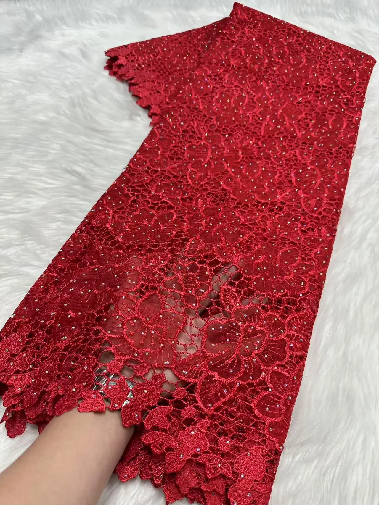 New Arrival White African Guipure Cord Lace Fabric With Stones 2025 High Quality Net Nigerian Water Soluble Lace Fabric LYC2531