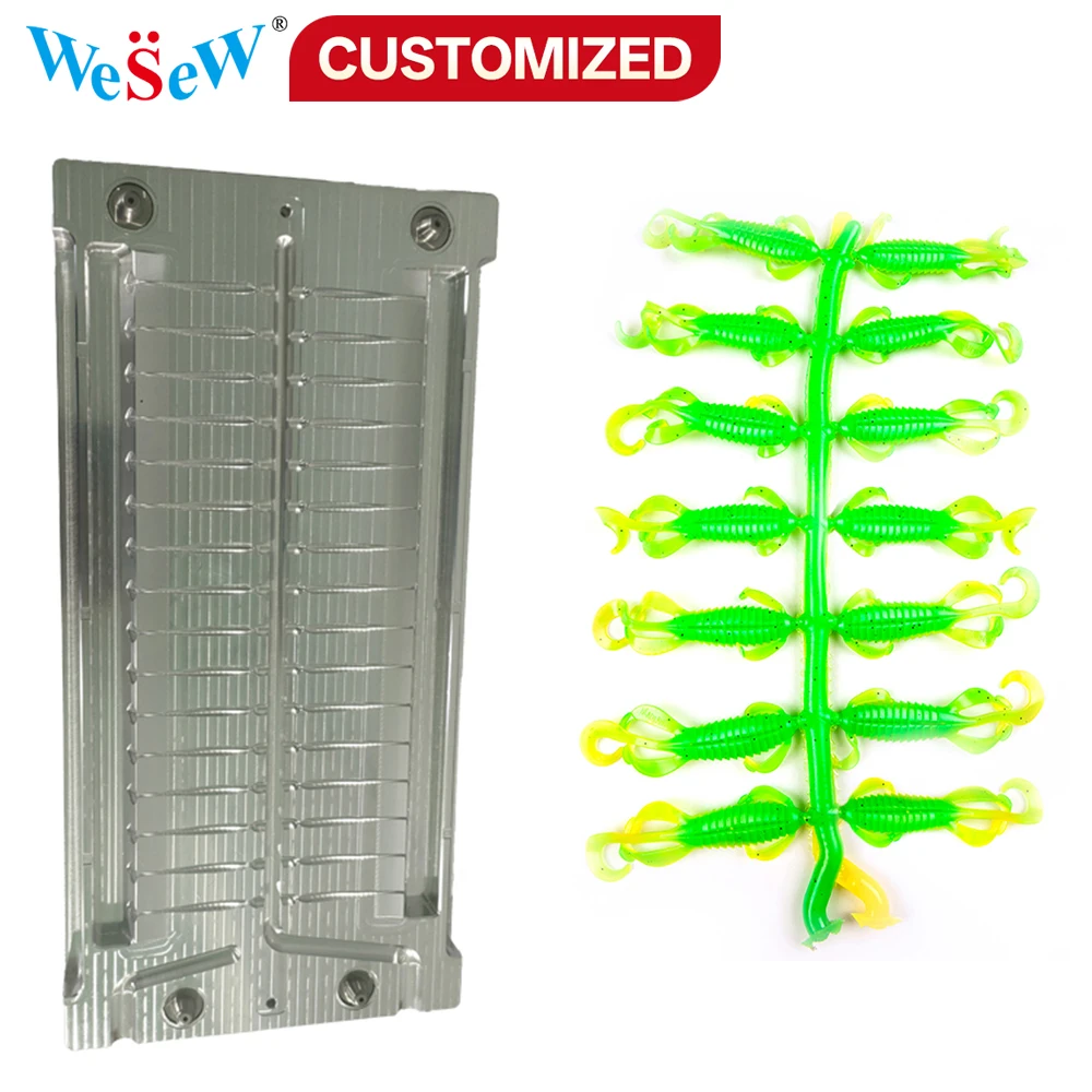 Custom Fishing Lure Soft Mold Soft Bait Worm Fishing Lure Multi-Size Aluminum Mold DIY Fishing Plastic Soft Bait Injection Mold