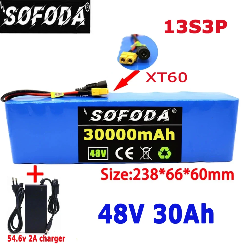 

13S3P 48V 30000mAh 30Ah Lithium-ion Battery Pack with 1000W BMS for 54.6V E-bike Electric Bicycle Scooter