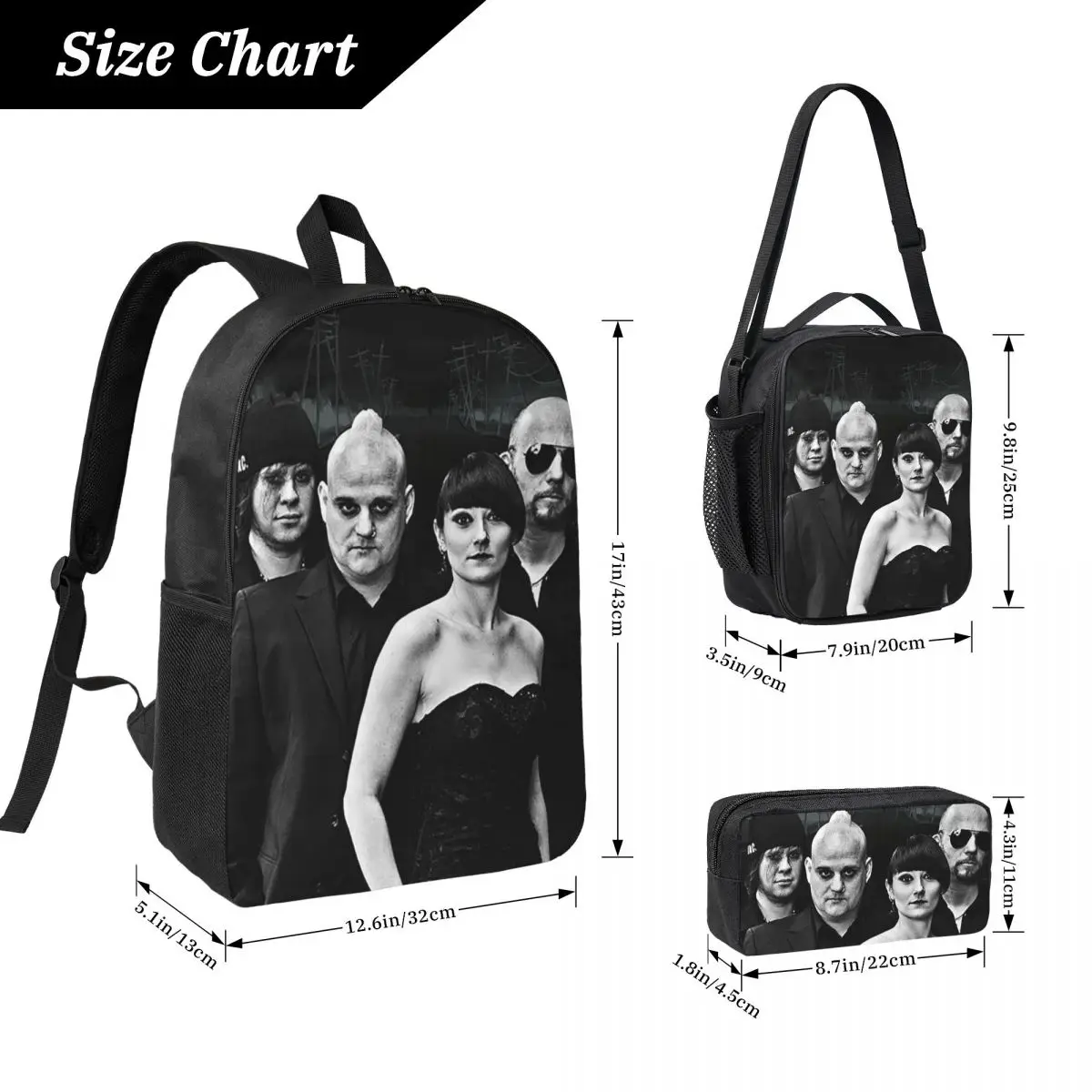 MONO INC Goth Rock Music Backpack Student Boys Girls BookBag School Bag Laptop Shoulder Bags 3ps Insulated Lunch Bag Pencil Case