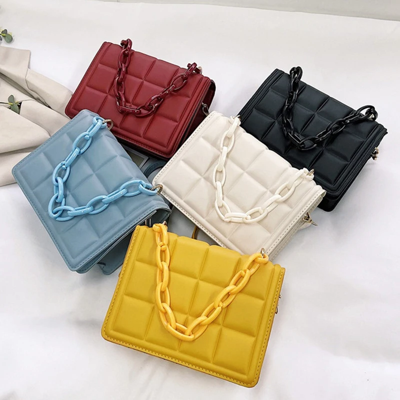 Casual Senhoras Bolsas Flap Bolsa Moda Crossbody Bolsas Mulheres Checkered PU Couro Cor Sólida Sacos de Ombro sacos para mujer