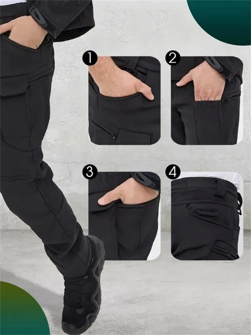 Shark Skin Soft Shell Tactical Outfit Winter Thick Fleece Lined Waterproof Anti-Cut Warm Climbing Suit With Free Tactical Gloves