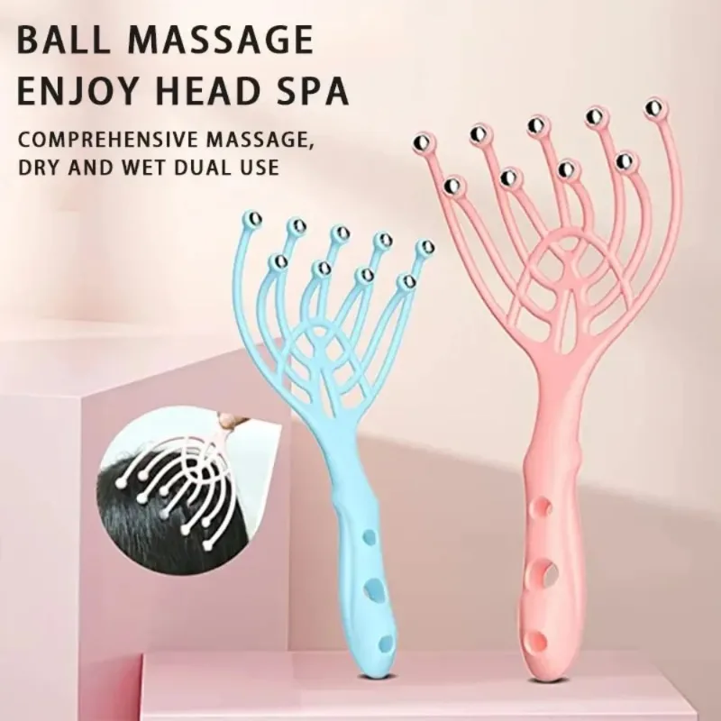 

1 Pc Head Massager Scalp Neck Comb Roller Five Finger 9 Claws Steel Ball Hand Held Relax Spa Hair Care For Hair Stress Relief