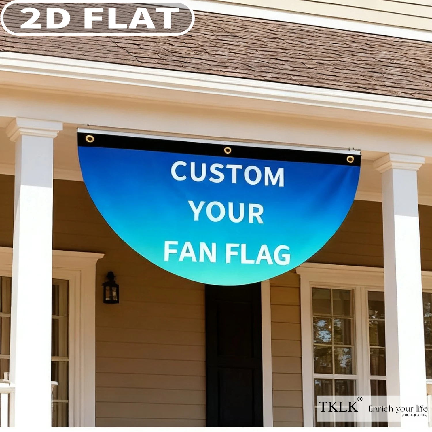1pc Custom Half-Fan Flag- 45x90cm/ 90x180cm Half-Circle Polyester Flag Banner, Black/ White Shaft Cover with 3 Holes to Choose