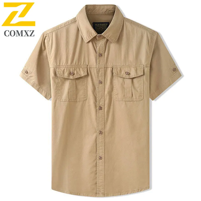 New Short Sleeve Shirt Men's 2025 Summer high quality Cotton Comfortable Breathable Cargo Shirts Male Street Harajuku Overshirt