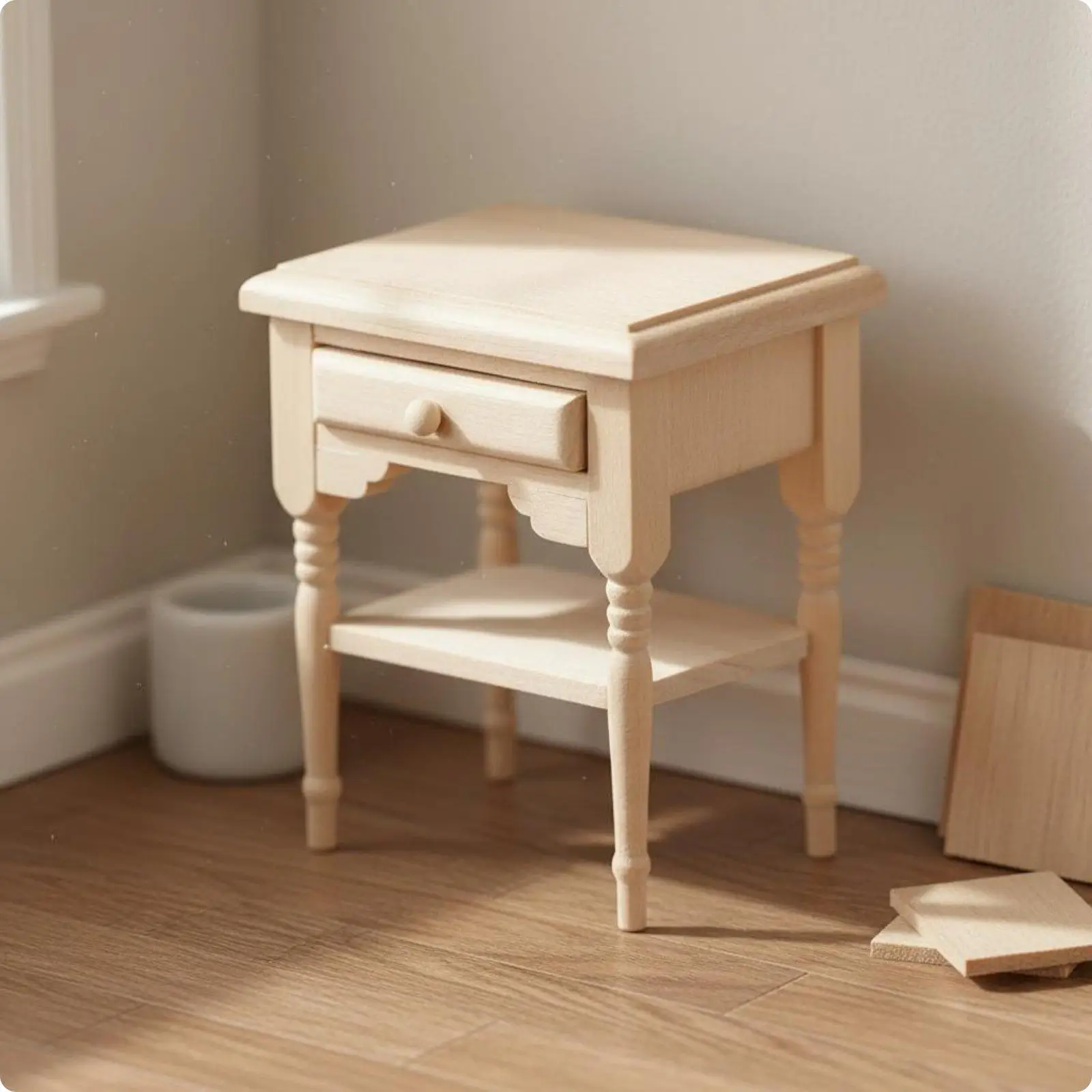 1:12 Scale Nightstand DIY Mini Bedside Table Handmade for Model Crafting