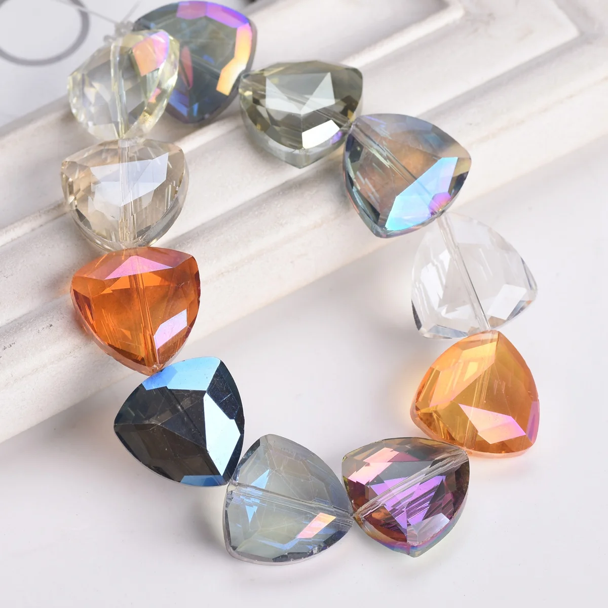 10pcs 18mm Colorful Triangle Faceted Crystal Glass Loose Beads for Jewelry Making DIY Crafts Findings