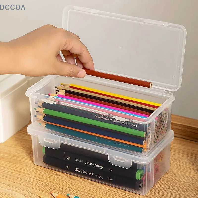 1PC Storage Organizer Box Large Capacity Plastic Pencil Box Stackable Translucent Clear Pen Box Office Supplies