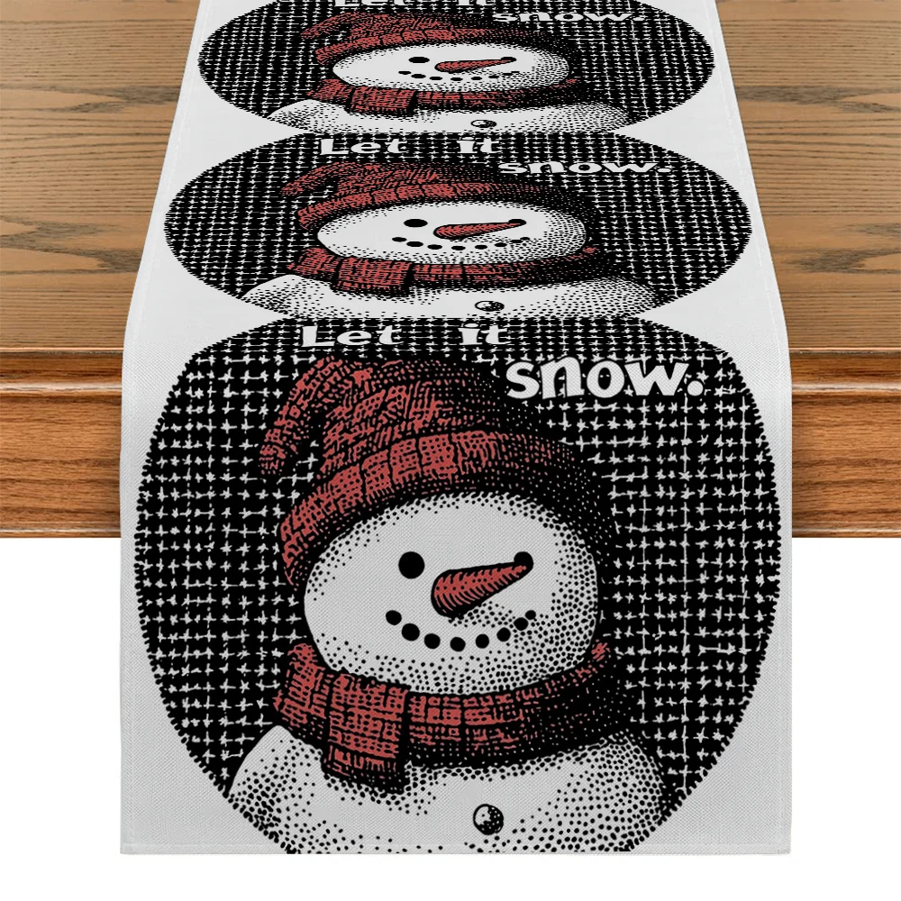 Camino de mesa de dibujos animados de muñeco de nieve de Navidad, caminos de mesa de poliéster para comedor, mesa de poliéster Cottagecore