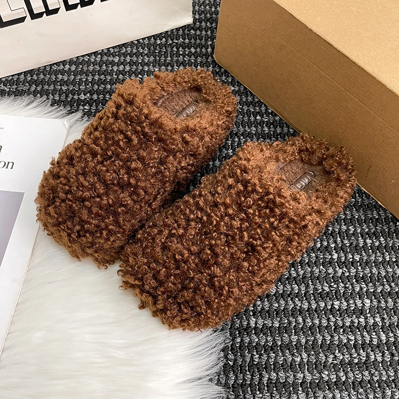 Soft Plush Semi-trousers 2026 Autumn-winter Retro Thick-soled Front-covered Outerwear Warm-weather Women's Cotton Slippers