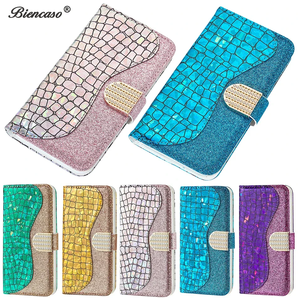 Laser Powder Wallet Flip Case For Huawei P30 Lite P20 P Smart Y6 2019 Honor 8A Nova 3i P40 Pro Glitter Phone Cover