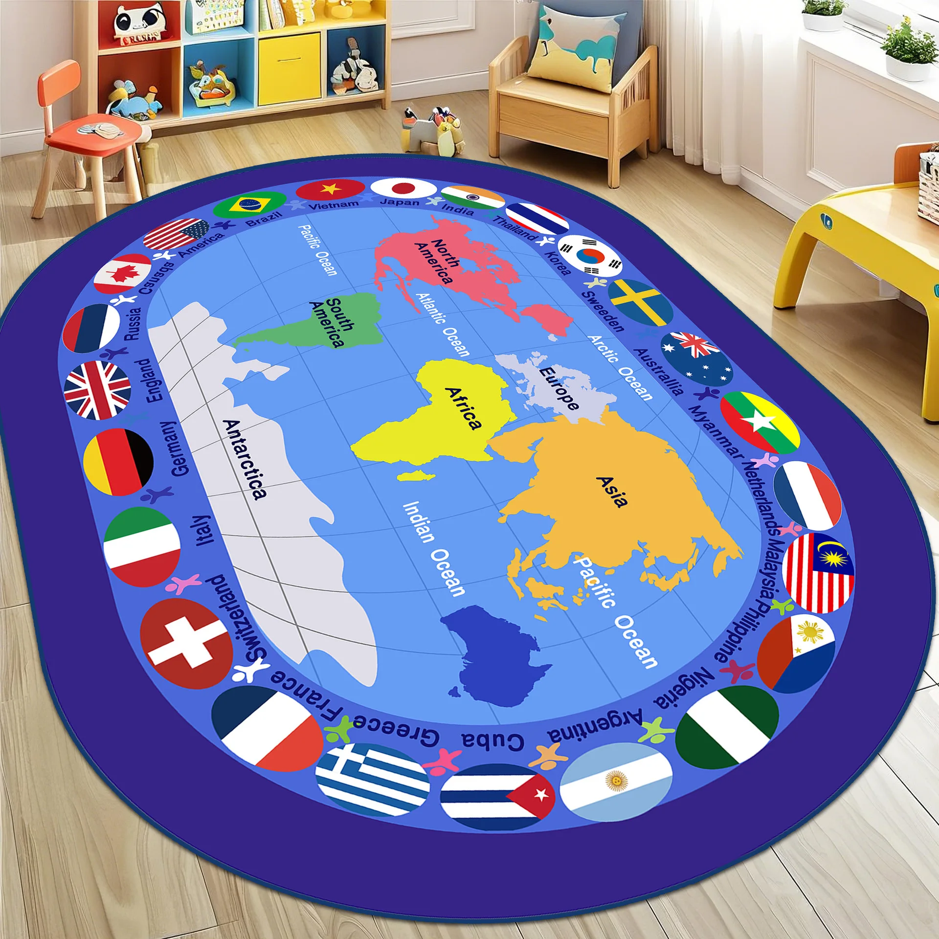 VIKAMA Children's Carpet Kindergarten And Early Education Park Game Bedside Cartoon Animal Educational Letter Mat, Home Decor
