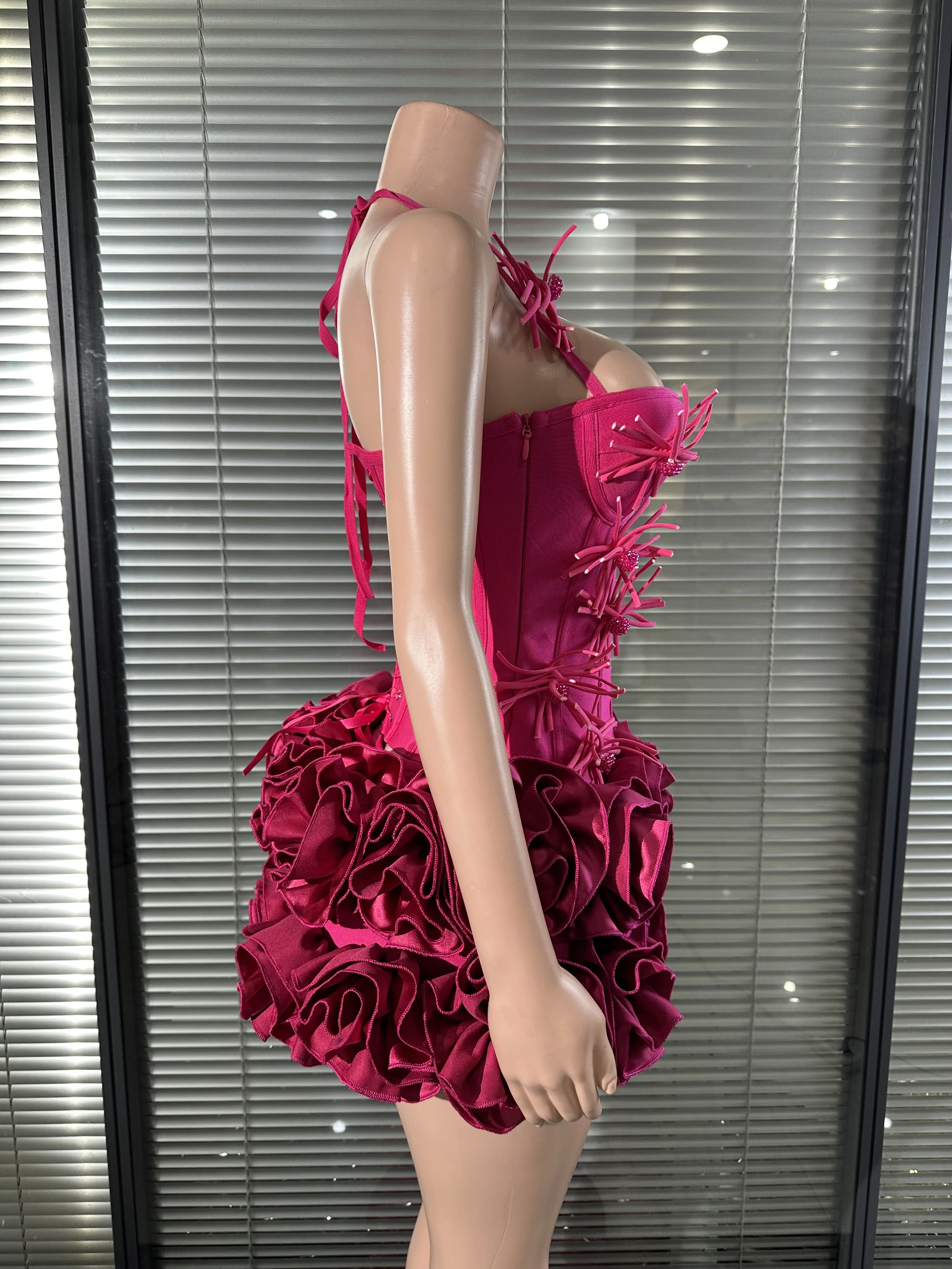 Feminino sexy sob medida sem alças florlas 2 peças bodycon mini vestido bandagem boate festa de casamento sereia outfit