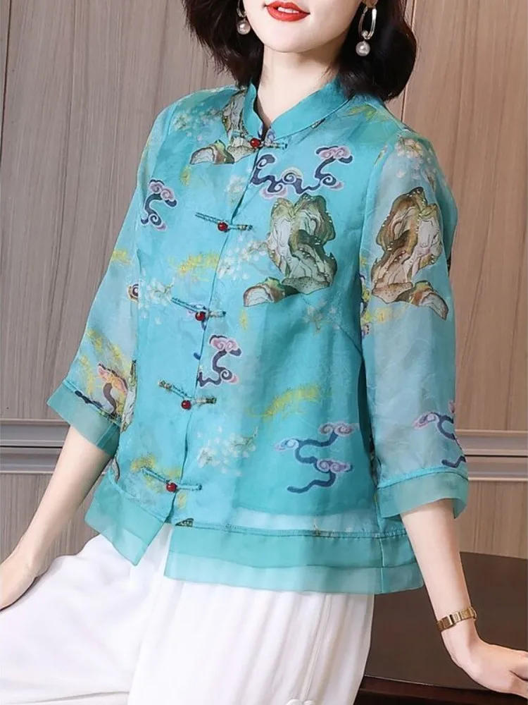 

Loose Cotton Linen Shirt Women Summer Fashion Comfortable Trendy Mom Shirt plus Size Tang Costume New Style Mid-aged Women's ...