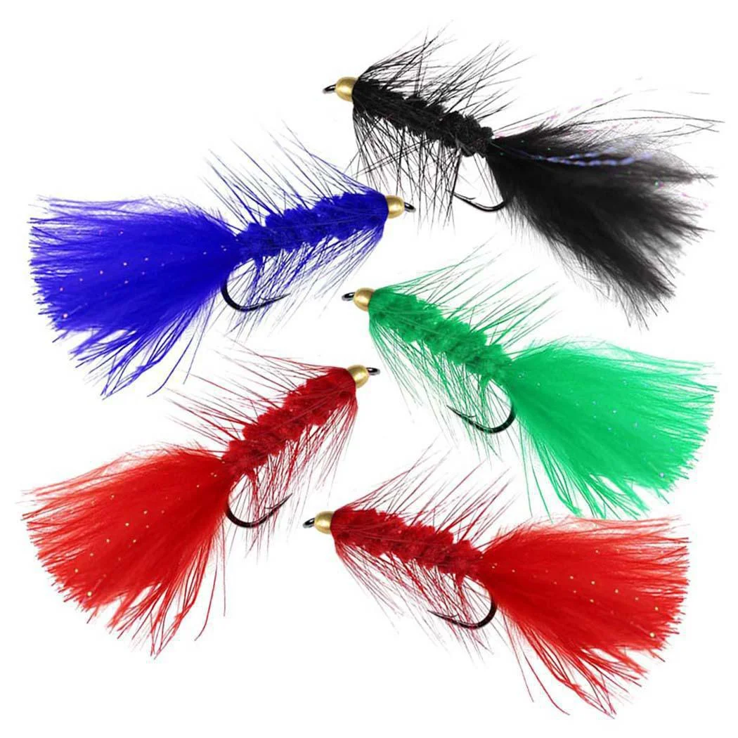 5Pcs Wooly Bugger Fly Fishing Flies for Trout, Bass and Salmon-Streamer Assortment Wet Flies