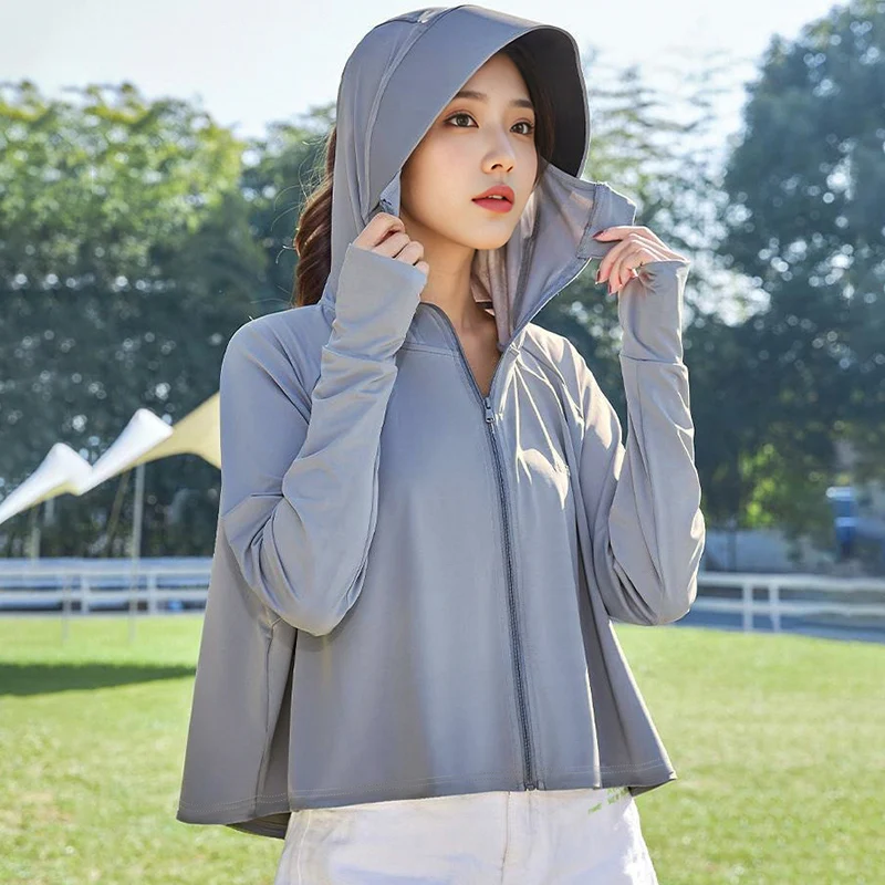 New Summer Ice Silk Quick Drying Sunscreen Clothes For Women\'S Commuting Versatile Comfortable Uv Protection Hooded Shawl Coat