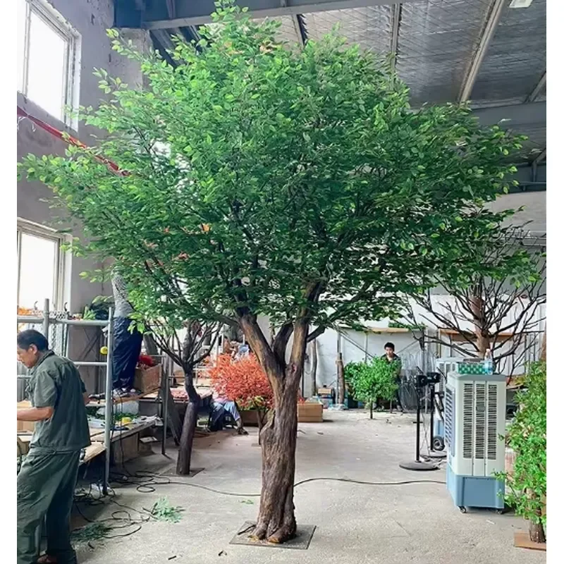 Artificial Banyan Tree Floor Decor Lifelike Green Plant Fiberglass Olive Tree Indoor Outdoor Ornament Green Banyan Tree