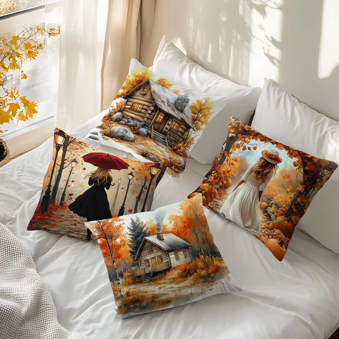 

Autumn Wooden House Pillowcase Printed Polyester 45x45cm Throw Pillowcover Decorative Sofa Cushion Pillowslip Home Decor
