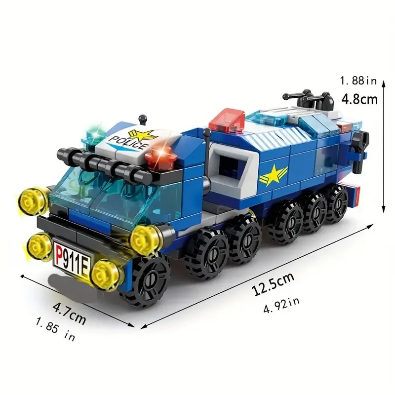 Conjunto de construção de brinquedos de carro de polícia para crianças de 5 a 12 anos |   Brinquedo de bloco de construção de 147 peças com rodas móveis, conjunto de brinquedos de aventura para perseguição de carro