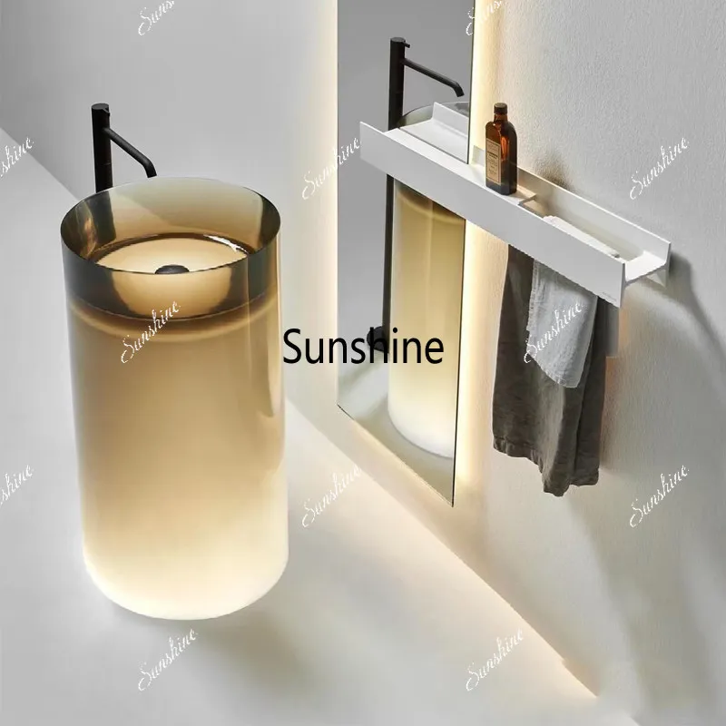 Integrated floor-to-ceiling bathroom, courtyard wash basin, color pure acrylic column basin
