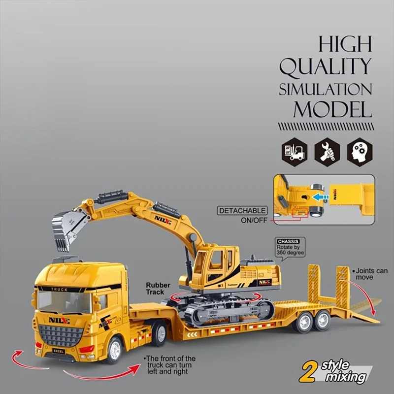 شبه مقطورة شاحنة مسطحة نموذج انزلاق حركة بالقصور الذاتي الثقيلة الهندسة مجموعة محاكاة شاحنة مسطحة مجموعة اللعب الهدايا #6
