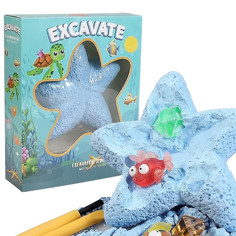 Kit de fouille de pierres précieuses pour enfants, jouet d'excavation archéologique, kit scientifique, jouets faits à la main, cadeaux pour garçons et filles, étoile de mer, vie marine