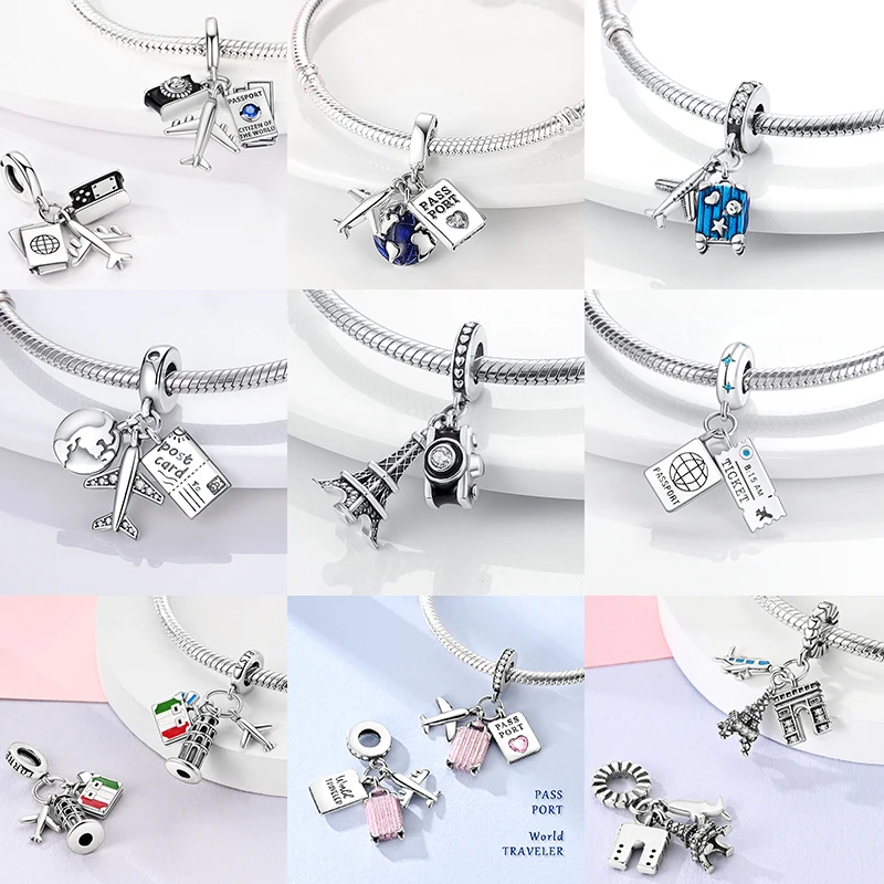 سحر السفر 925 الفضة الطائرة برج باريس قلادة صالح سوار الخرز صنع امرأة الأزياء والمجوهرات