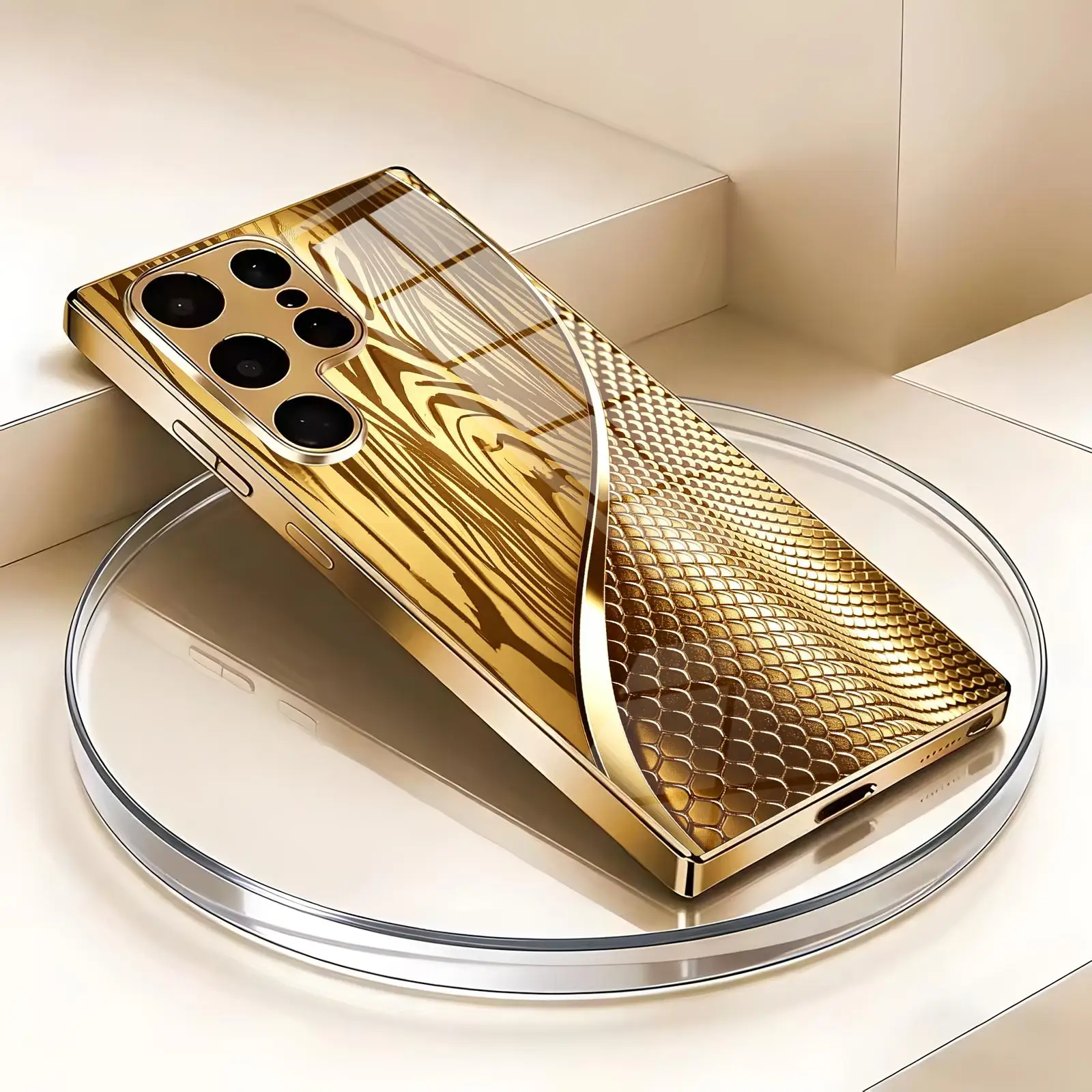 Simple gold and silver textured patterns For Samsung S26 S25 S24 S23 S22 S21 Plus Ultra Note20 Electroplated glass Phone Case