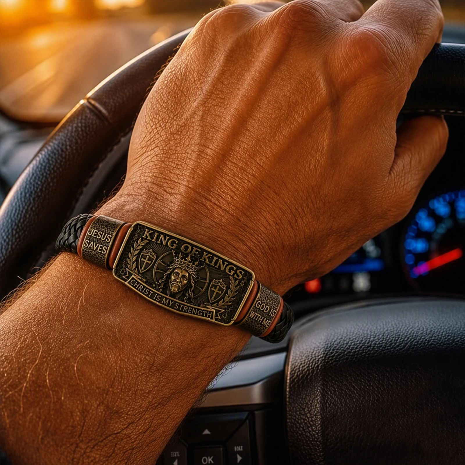 King of Kings Faith Bracelet Multi-Purpose Decorative Faith Bracelet Adjustable Christian Wristband Gift for Men Husband Dad