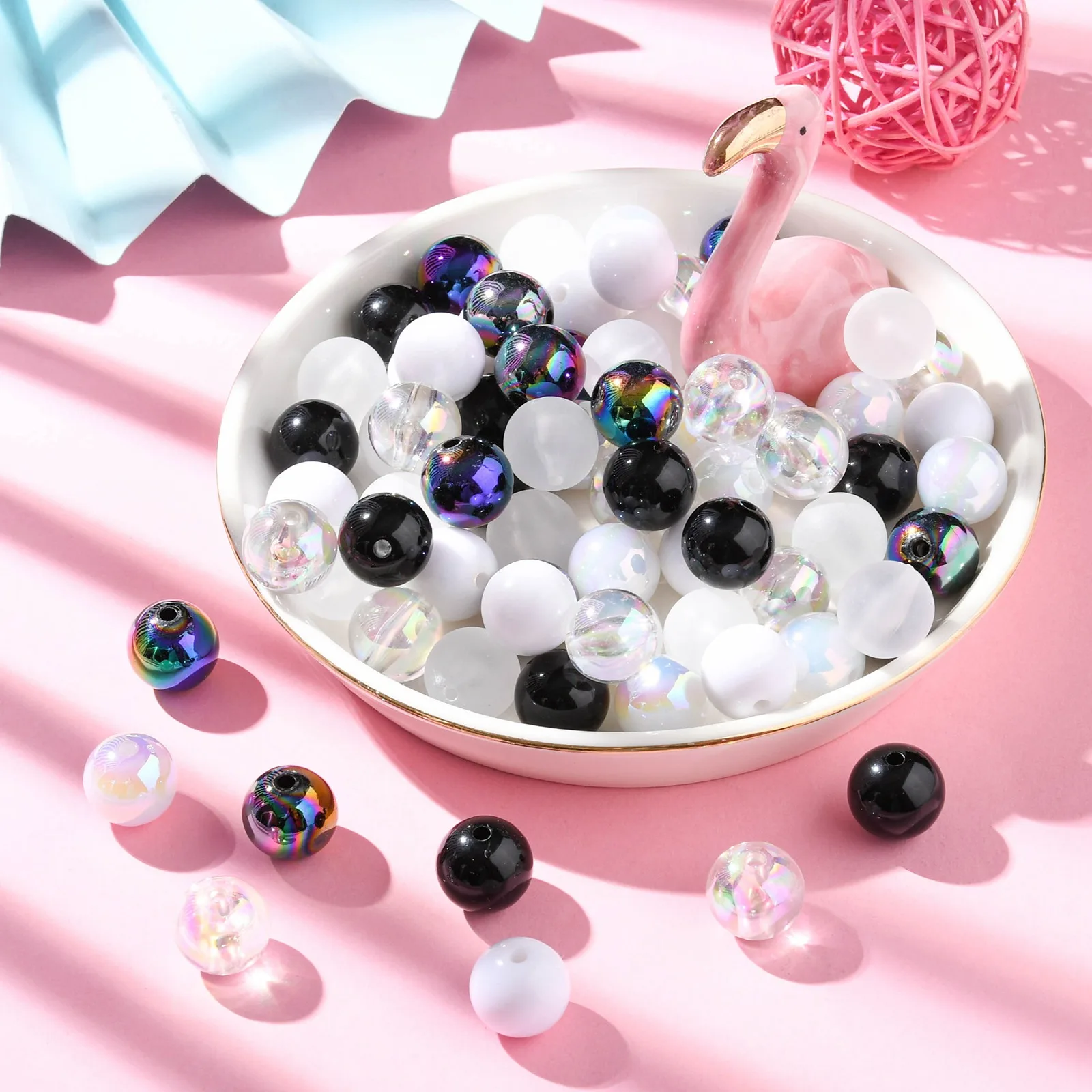 PandaHall 100 Stück 15mm AB-Farbige Runde Perlen Weiß & Schwarz Acrylperlen Runde Bubblegum-Perlen für Schmuck- und Armbandherstellung – Detail 5