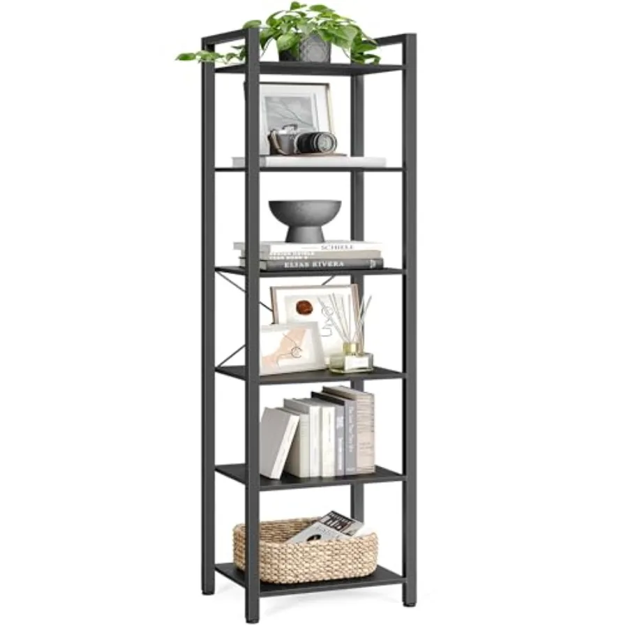 

6-ярусная книжная полка со стальным каркасом в индустриальном стиле для гостиной, домашнего офиса, кабинета, 11,8 x 15,7 x 73,2 дюйма, черная