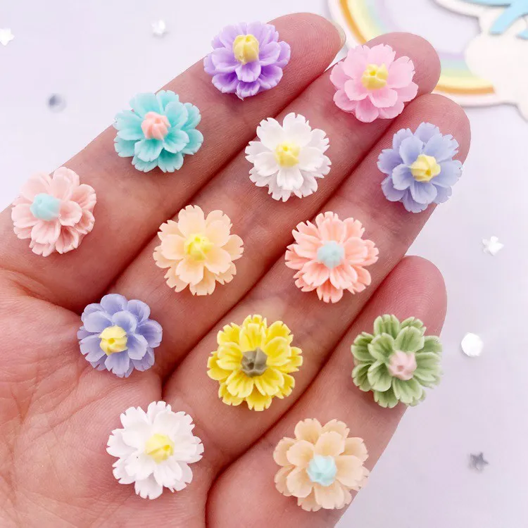50Pcs 13mm Resin Carnation Flower Flatback Flower Rhinestone Gem Scrapbook Wedding Ornament Applique Crafts DIY Nail Art SG42