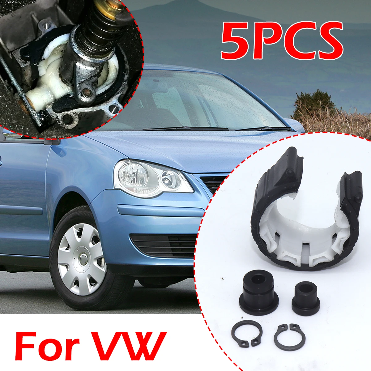 

5pc/set Gear Cable Bushing MT Gearbox Bearing Shell Rebuild Kit Shifter Lever Rod End Clip Manual Transmission For Audi TT A2 A3