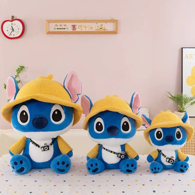 

2025 Disney'S New 30/50cm Cartoon Camera Stitch Plush Toy Doll Pillow Room Decoration With Yellow Hat Stitch Plush Toy Gift.