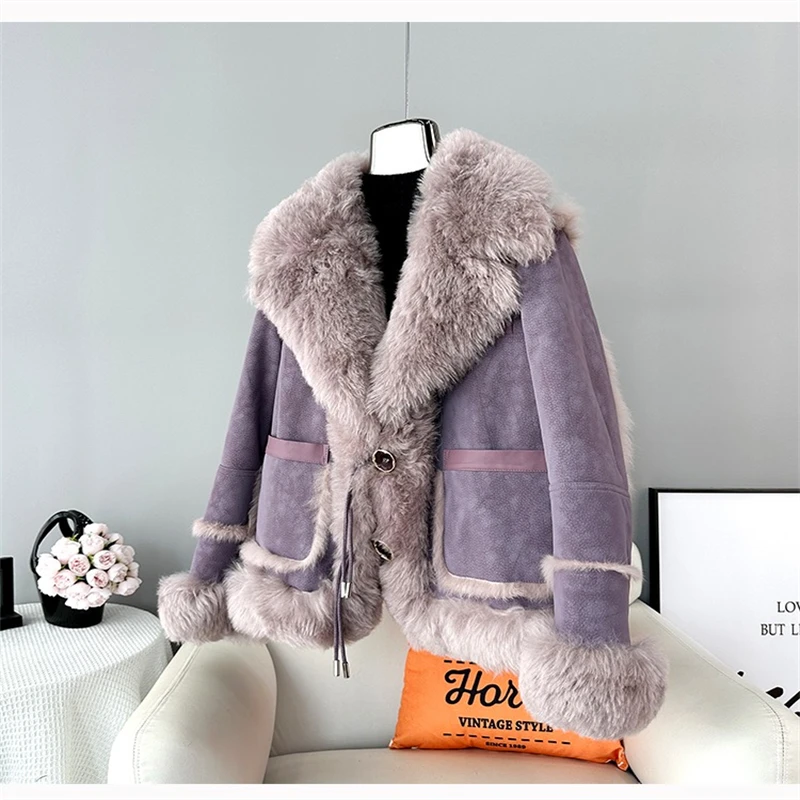 2024 New Design Rabbit Hair Liner Warm Fashion Jacket Women Wool Collar Winter Short Coat JT439