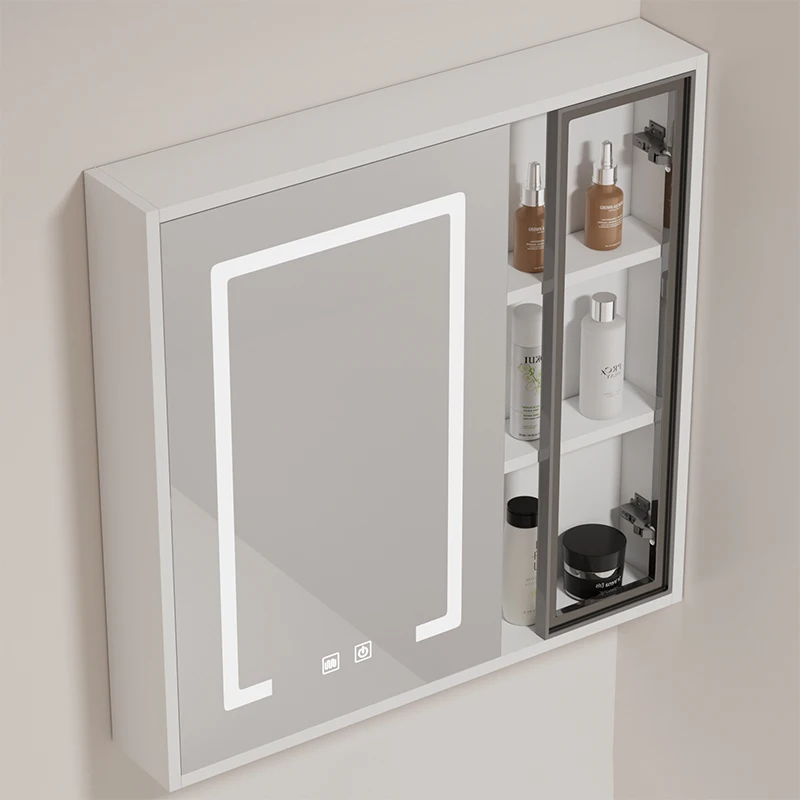 

New Chinese-style simple solid wood bathroom mirror cabinet wall-mounted toilet storage mirror box environmentally friendly