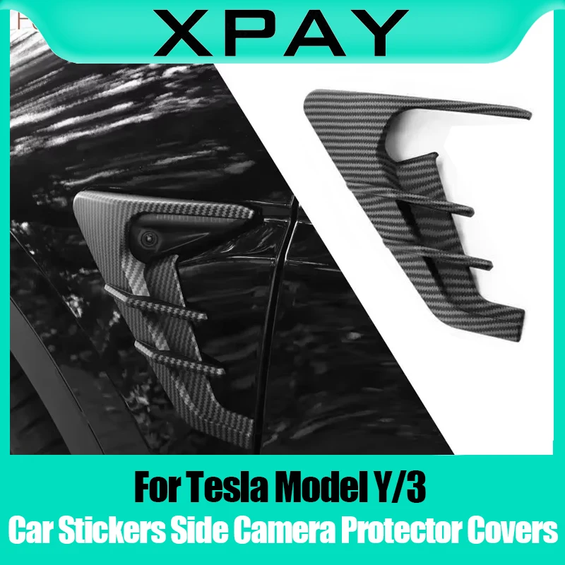 

For Tesla Model Y/3 Highland 2024 Car Stickers Side Camera Protector Covers Carbon Fiber Flank Spoiler Wing Decorative Guards