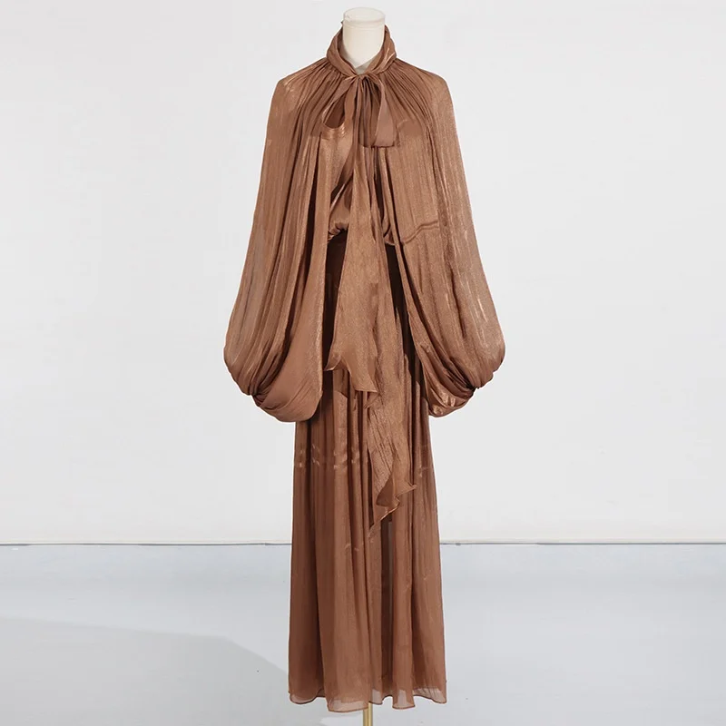 فستان أنيق مطوي ملابس الخريف للنساء بأكمام تشبه جناح الخفّاش فساتين طويلة بدون ظهر للسهرات والحفلات الراقصة فستان الحفلات والنوادي رداء نسائي