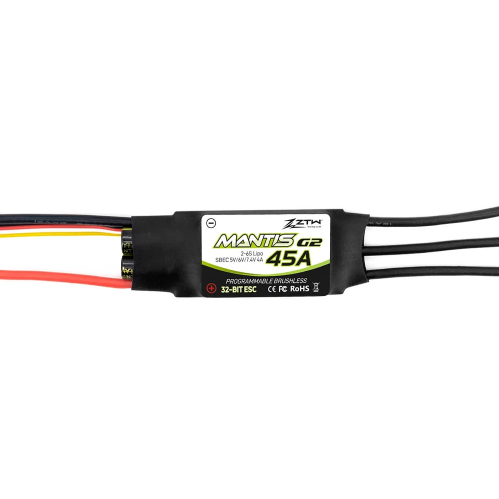 

ZTW Mantis 45A SBEC 5/6/7.4V adjustable /4A G2 2-6S ESC for RC Airplane