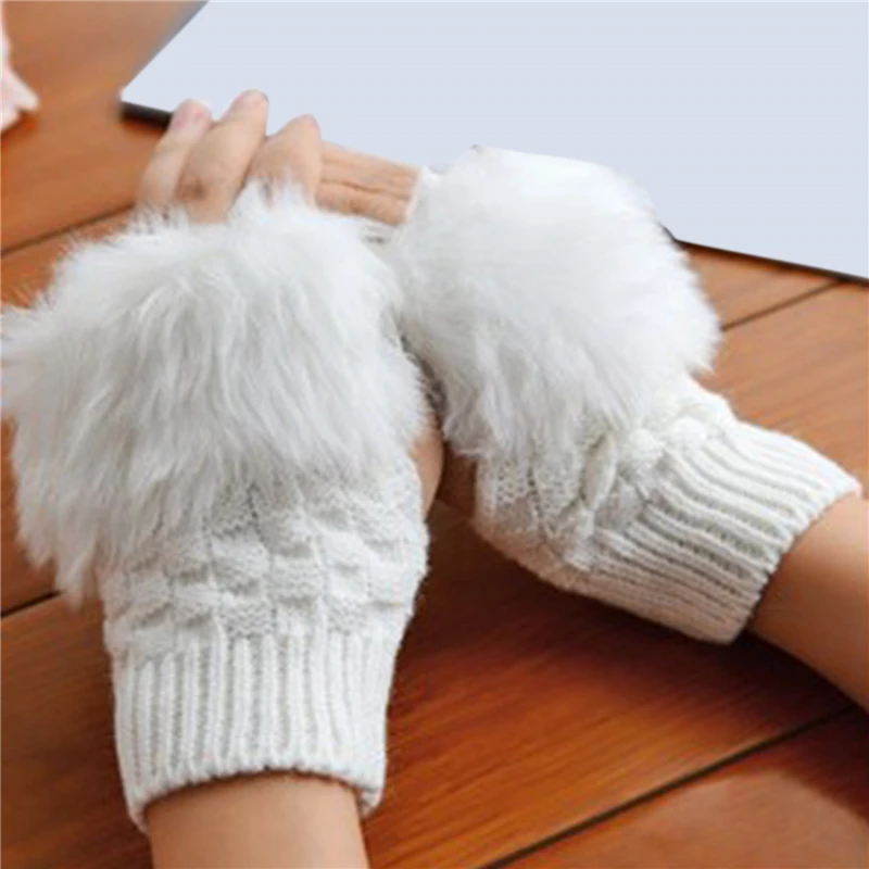 Women Fingerless Gloves Cute Plush Warm Soft Comfort Short Winter Windbreak Cold-proof Costume Party Gift Ladies Gloves