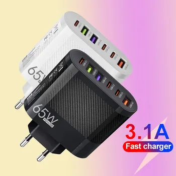 3,1 A 6 in 1 3USB 3PD Ladegerät QC3.0 Schnelle Lade Schnell Ladegerät Für Samsung S23 Xiaomi Handy Lade Adapter EU//US/UK Stecker