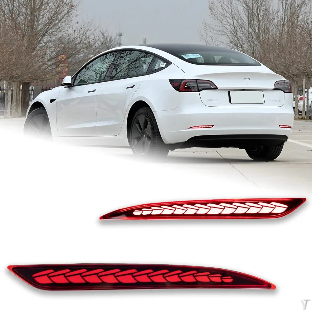 AKD Rear Reflector for Tesla Model 3 bumper LED Light Assembly Upgrade Dynamic Signal DRL Brake Reverse Auto Accessories 2PCS