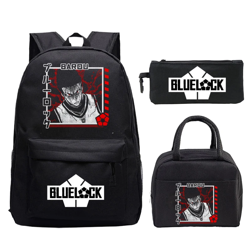 Conjunto de mochilas con cerradura azul Yoichi Isagi, bolso escolar de Anime para niños, mochila de lona para ordenador portátil para estudiantes y adolescentes, mochila de viaje para hombres, 3 uds.