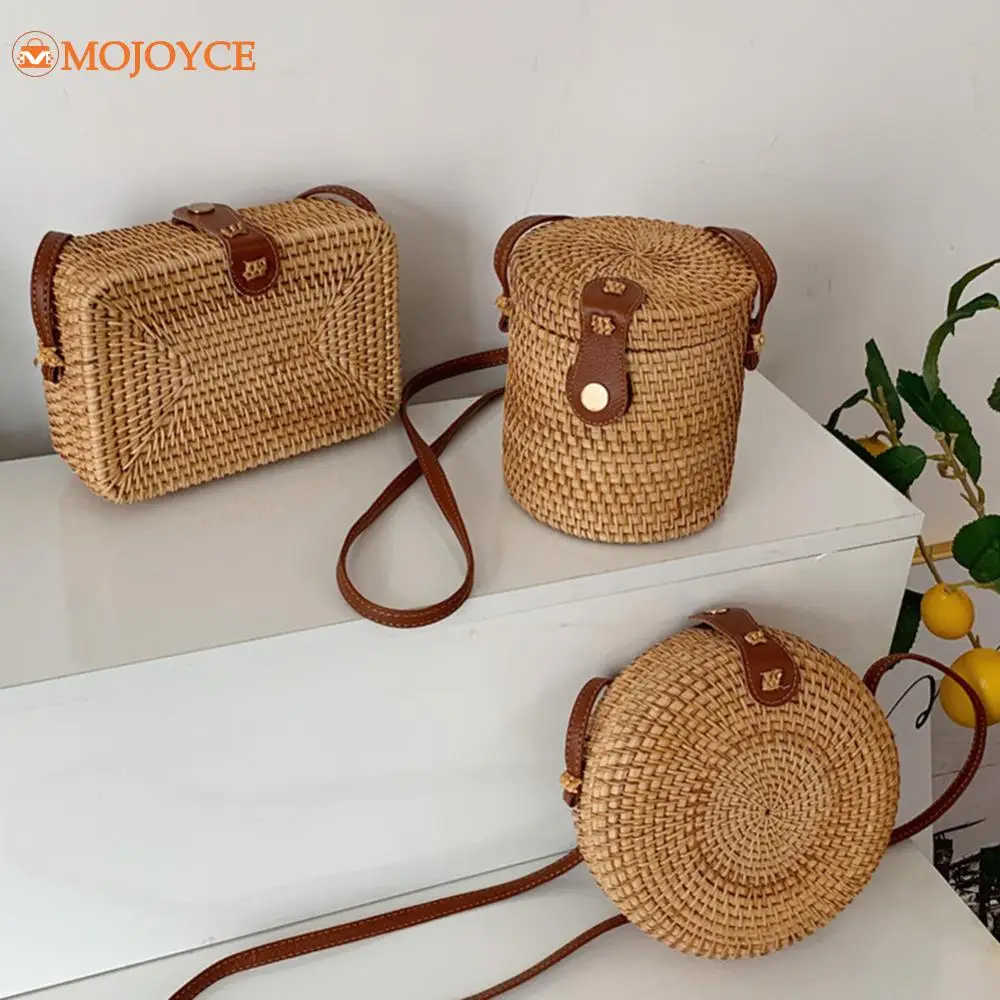 2024 Handwoven Crossbody Bag Adjustable Strap Rattan Women Handbag Large Capacity Durable Storage Pouch for Ladies Shopping Trip